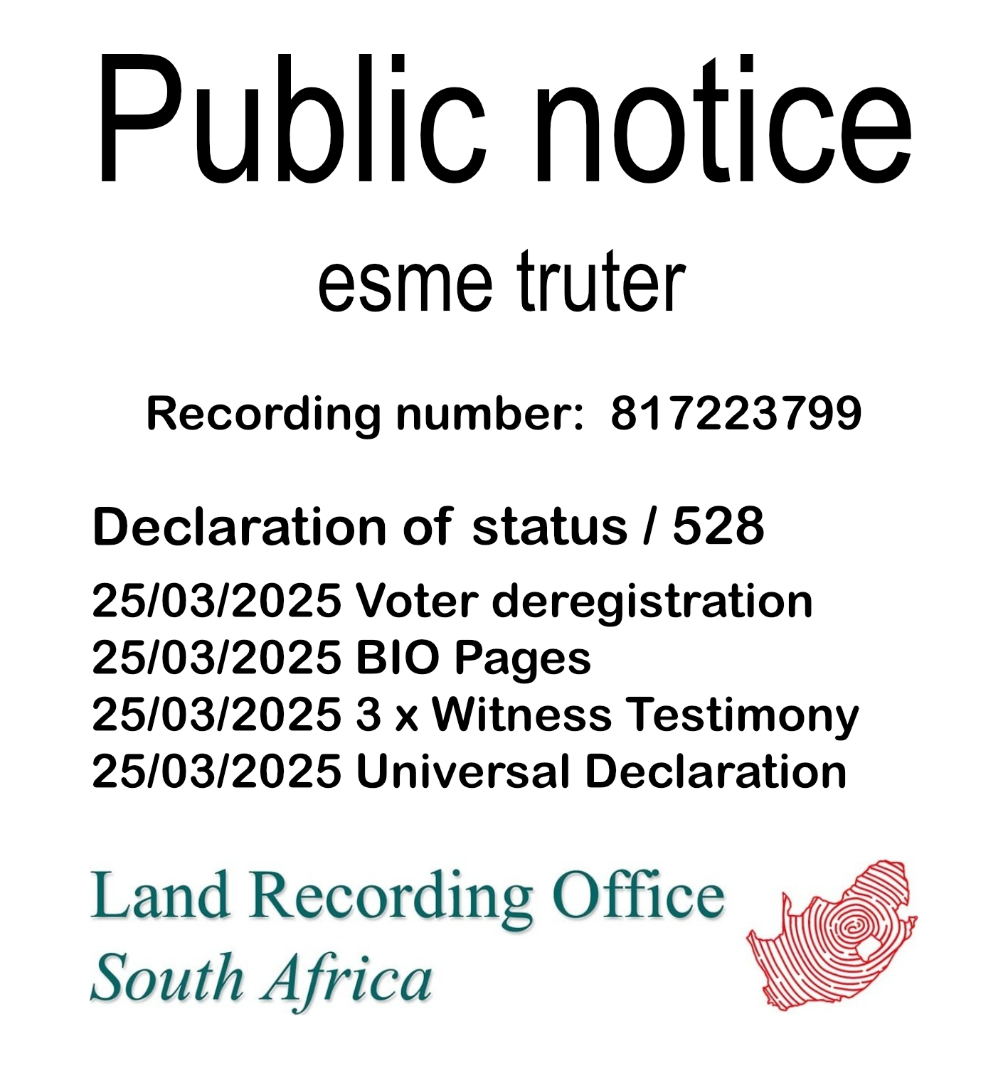 Public Notice esme truter (c)™ Recording number 817223799